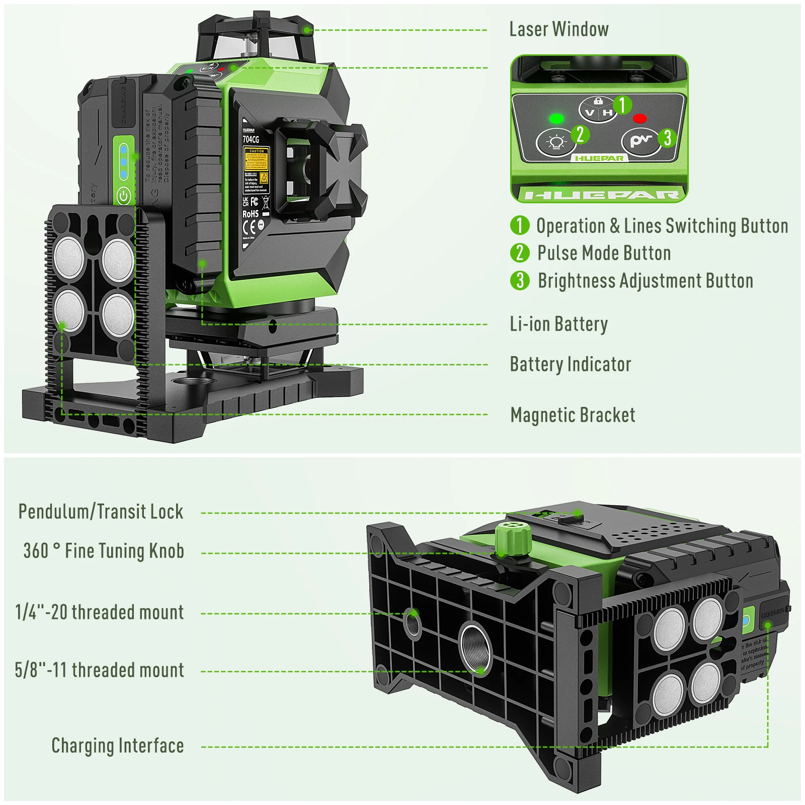 Huepar 704CG Digital 4D 16-Lin - Laser Level 16 Lines 4D Green recension och pris