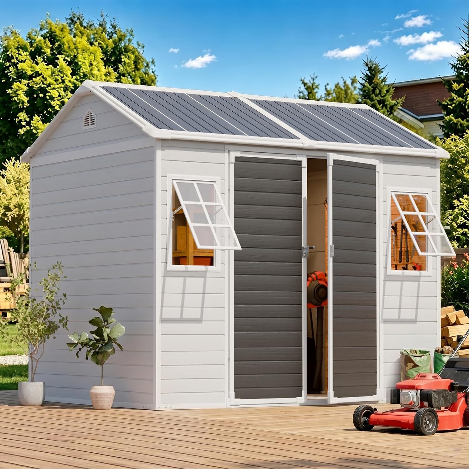8x6 FT Resin Storage Shed with - Garden Tools recension och pris